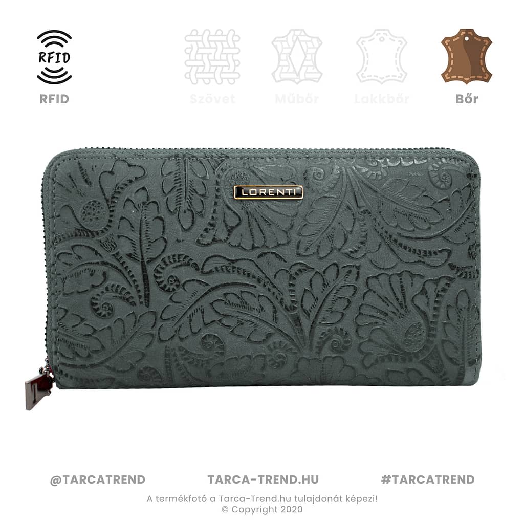 Lorenti cipzár pénztárca virág bőr RFID 76119 tarca-trend.hu