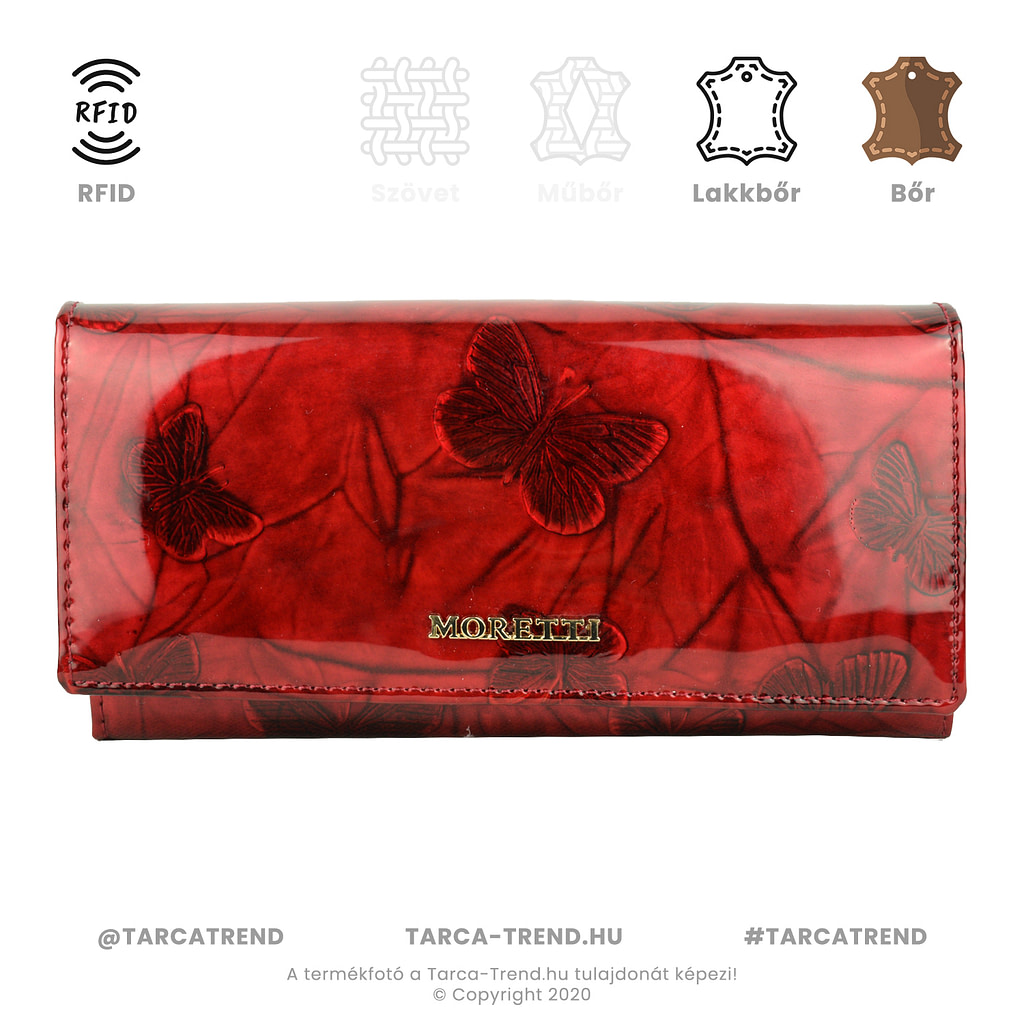 Moretti brifkó pénztárca pillangó piros bőr RFID AS512 tarca-trend.hu